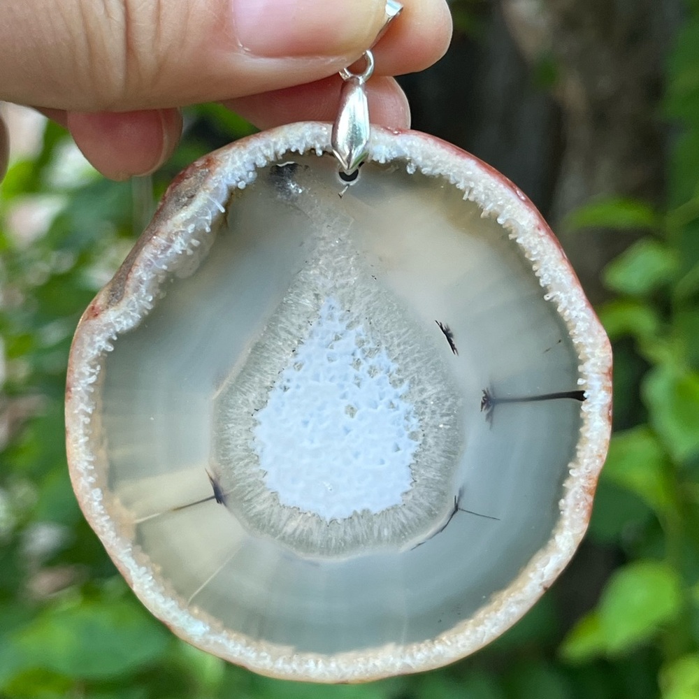 Sterling silver large dendritic translucent‎ agate pendant 1263